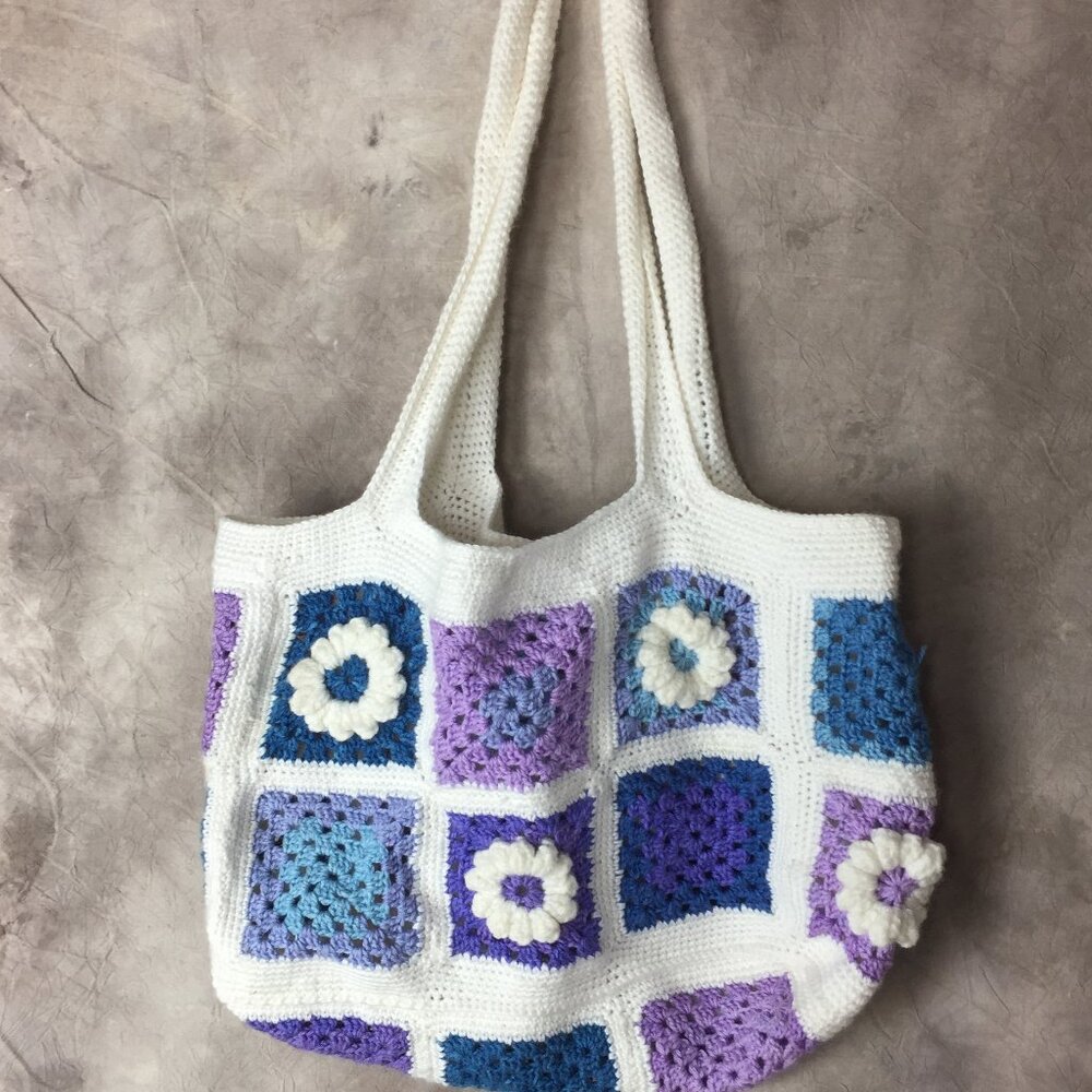 Homemade Crochet Granny Square Shoulder Bag Purse Handmade Tote Bad